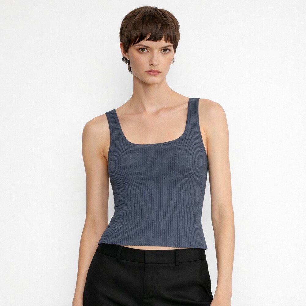 Babaton Ribbed Sculpt Knit Tank Top M Square Neck Aritzia Fitted